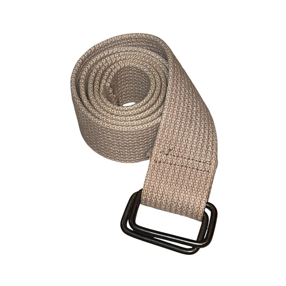 Unisex Army Y2K Woven 45.5” Solid Tan D-Ring Casual Safari Belt Frayed End Large